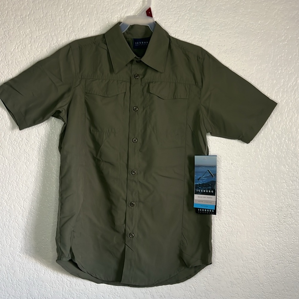 Iceberg quick dry activewear fishing hiking button down kids boys sage shirt s